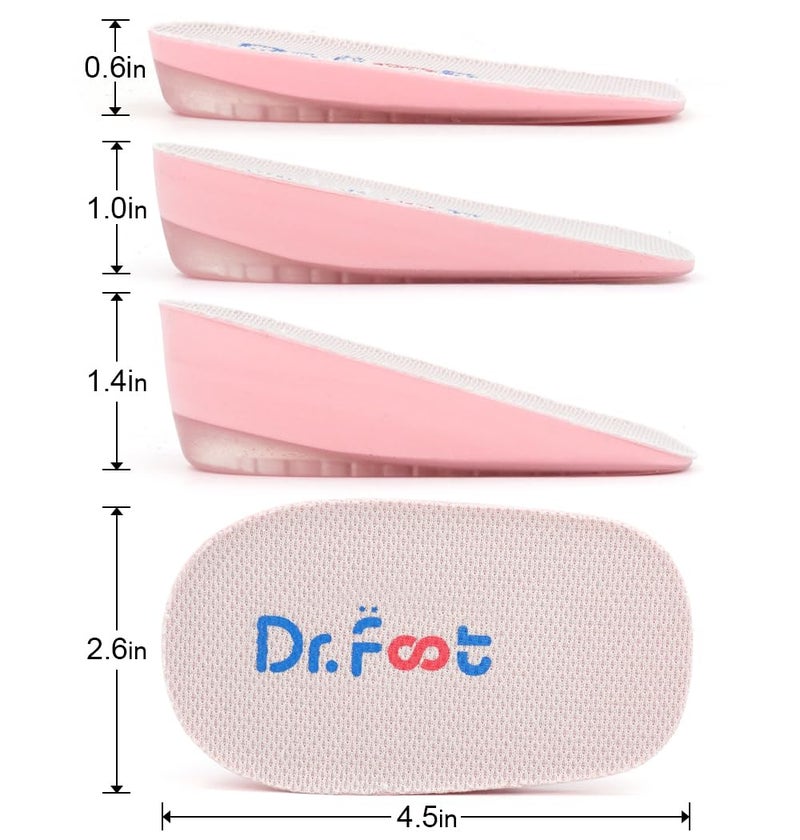 Dr.Foot نعل زيادة الطول من د. فوت، وسادات كعب، وسادات رفع كعب لعدم تناسق طول الساق (1" ارتفاع) وردي - Image 5
